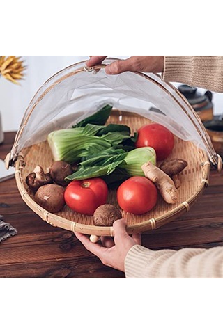 El Dokuma Yemekler Saklama Konteyneri Konteyner Sepet Meyve İçin Örgü Kapak İle Sebze Ekmek Green, 40cm