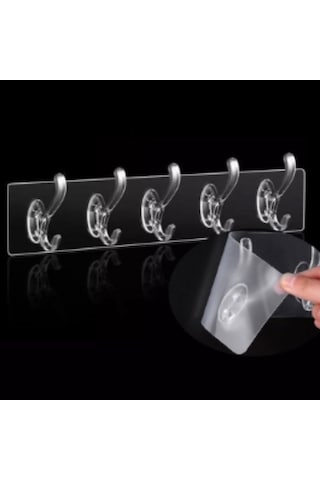 Mucit Home Kendinden Yapışkanlı Güçlü Şeffaf Askılık Şeffaf Yapışkanlı Sihirli Askı 5 Adet Kancalı Renkli