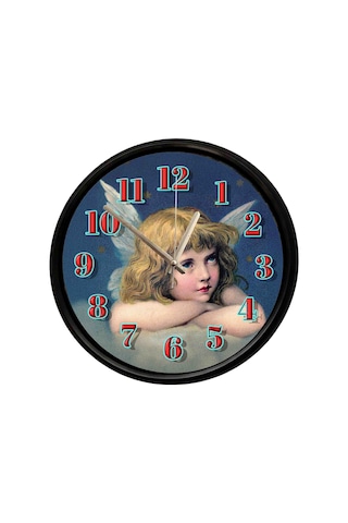 Vintage Melek Figürlü Dekoratif Duvar Saati 28 Cm Sessiz Mekanizma Çok Renkli