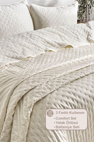 Elart Porto Flame Yatak Örtüsü Tek Kişilik 180x240 Cm Krem Krem