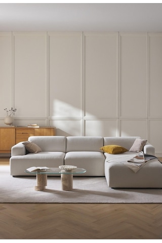 Massimo 3 Modül Sağ Köşe Koltuk Takımı Kırık Beyaz Keten Kumaş Sağ Kırık Beyaz