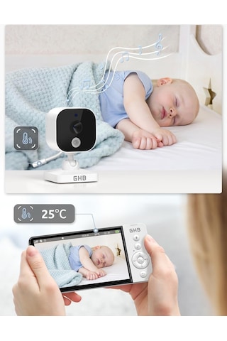 Ghb Abm700 Bebek Kameralı Monitör, 5" 720p Hd Ips Ekran, Gece Görüşü, Vox Modu, 5000mah Kamera Sistemi