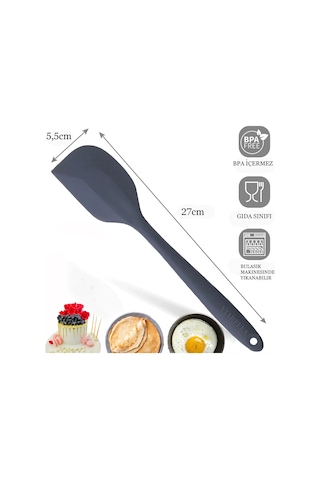 2li Gri Silikon Kaşık Spatula Yanmaz Yapışmaz Çizmez 27cm