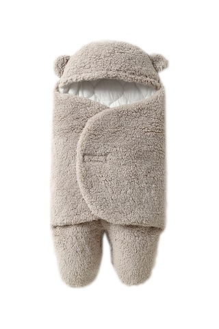 Neevoyu 3-6 Aylık Bebekler İçin Gri Kalın Sherpa Yünlü Ayaklı Uyku Tulumu - Kışlık Isı Sağlar Gri