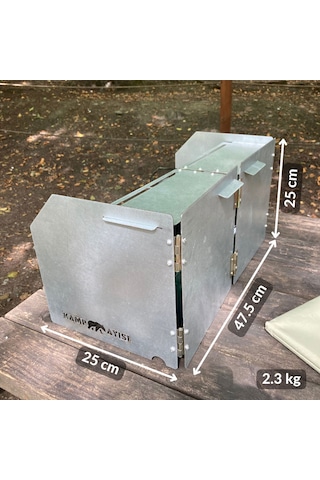 Kamp Ayısı Windshield Katlanır Metal Rüzgarlık: Portatif Rüzgar Kesici - Kartuşlu Kamp Ocakları İçin Gri