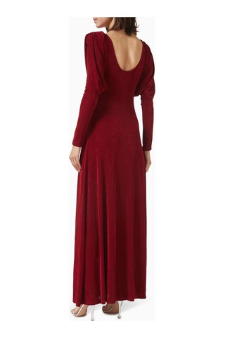 Eegen Studio Diva Maxi Elbise - Puf Kollu, Derin U Yırtmaçlı, Twinkle Knit Kumaş Kırmızı Kod 006732