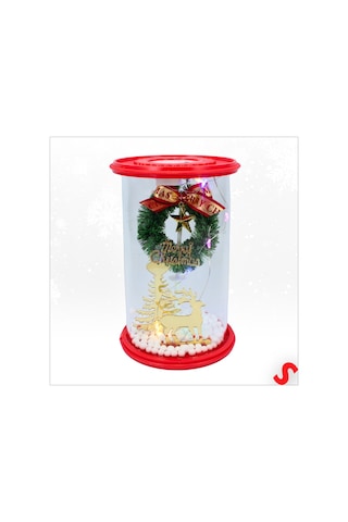 Yılbaşı Led Işıklı Ağaç Ve Geyikli Cam Fanus, 13cm X 8,5cm