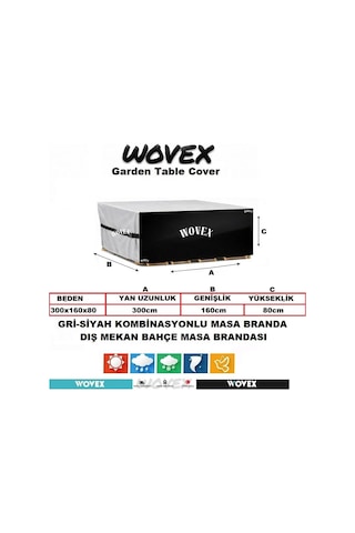 Wovex Gri Siyah Kombinasyonlu Bahçe Masa Mobilya Brandası,teras Koltuk Branda,su Geçirmez Uv Korumalı, Mobilya Ört Diğer