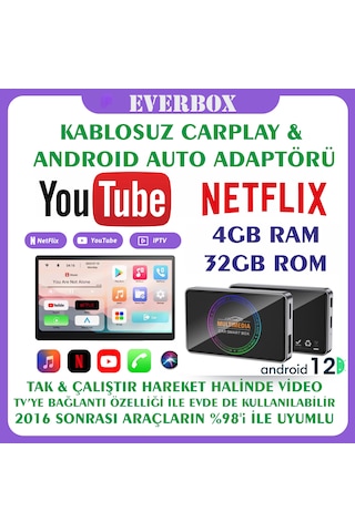 Y2 Carplay & Android Auto Box 4gb+32gb Youtube Hareket Halinde Video, Wifi6, Dahili Gps, Tv Bağlantı Diğer