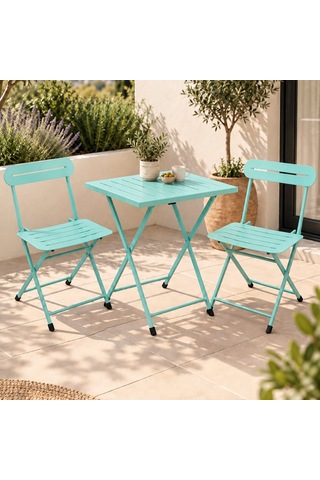 Katlanır Metal Balkon Bahçe Bistro Masa Sandalye Seti 2 Kişilik 1 Masa 2 Sandalye Mint Yeşili 1639 Turkuaz