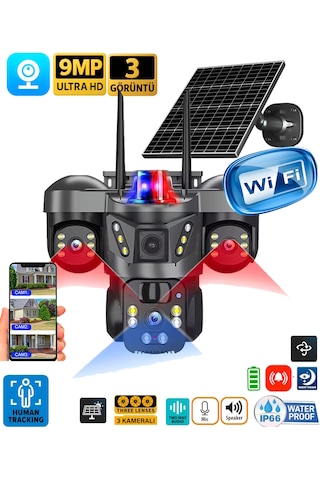 V380 Pro On-sw2366 Wifi 9mp Üç Kameralı Ultrahd Güneş Enerjili Akıllı Güvenlik Kamerası