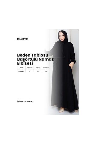 Eslemnur Namaz Elbisesi Kendinden Başörtülü Medine İpeği Siyah