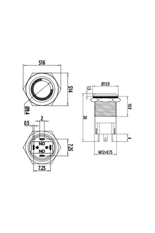 Nitronelektronik 12A-P1-C 12Mm Düz Yaylı Işıklı Power Metal Buton - Mavi