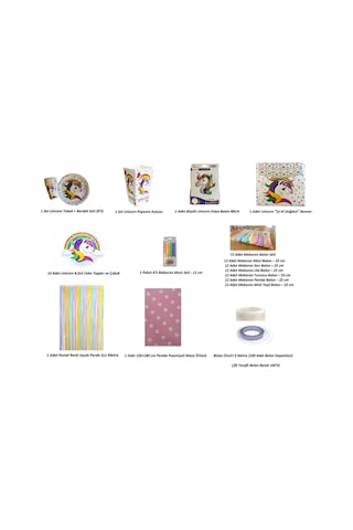 Unicorn Doğum Günü Elite Set Makaron Balon Seti 130 Parça + Unicorn Banner + Unicorn Balon Çok Renkli