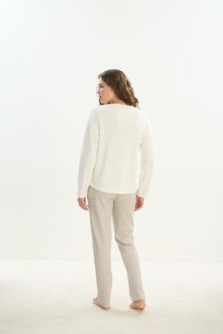 Kadın Uzun Kol Ekru Pijama Takım C7t0n1o61 001