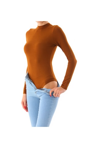 Penyebizden Kadın Viskon Boğazlı Çıtçıtlı Zıbın Body-kahve