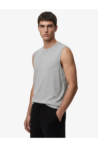Koton Dikiş Detaylı Pamuklu Kolsuz Bisiklet Yaka Basic Spor Atlet Gri Melanj 6sam30038nk