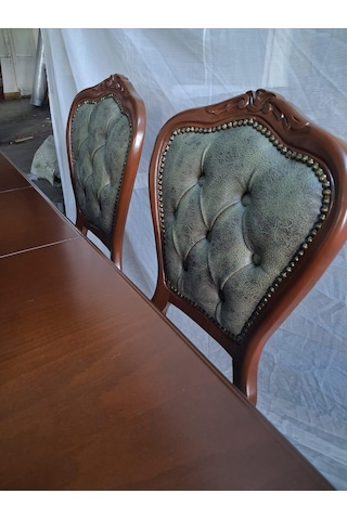 Masa Sandalye Tk 90616 Klasik Model Kayın Aslan Ayak Oymalı Ceviz Orta Açılır Masa Kahverengi