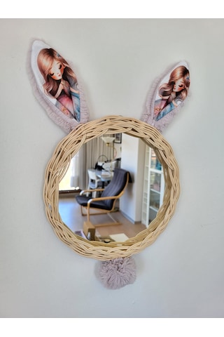 Tavşan Kulaklı Doğal Rattan Ayna