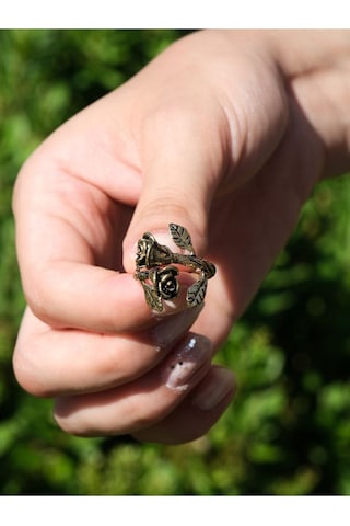 Ikili Gül Işlemeli Antik Eskitme Ayarlanabilir Kadın Yüzük Euy9 Sarı