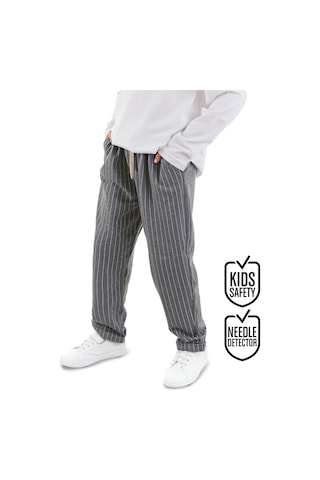 Erkek Çocuk Çizgili Gri Beli Lastikli Pantolon 4-10 Yaş
