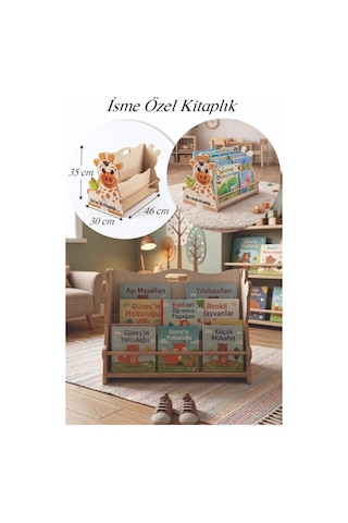 İsme Özel İlk Kitaplığım Çift Taraflı Montessori Kitaplık Çok Renkli