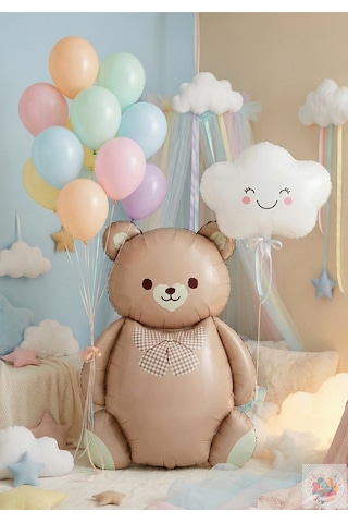Ayıcık Folyo Balon 90 Cm + Bulut Balon 40 Cm + 10 Lu Makaron Balon Parti Süsleme Seti Kahverengi Ayıcık Folyo Balon 90 Cm + Bulut Balon 40 Cm + 10 Lu Makaron Balon Parti Süsleme Seti Kahverengi
