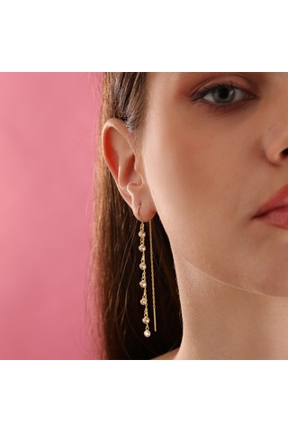 Queen Silver Jewelry 925 Ayar Gümüş Ful Sallantı Zirkon Taşlı Küpe Altın