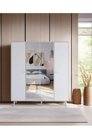 Floradesign Aden 4 Dört Kapaklı Aynalı Gardırop /elbise Dolabı / Gardırop