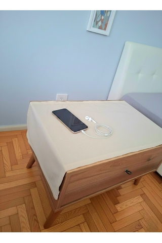 45x90 Cm Ham Bez Komodin Örtüsü %100 Pamuklu Yatak Odası Komodin Örtüsü Pamuklu Doğal Kumaş 2'li Set Bej