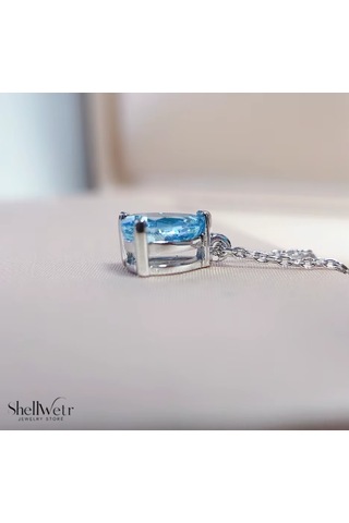 Mavi Ay Işığı Mozanit Taş 925 Ayar Gümüş Kadın Kolye Gümüş