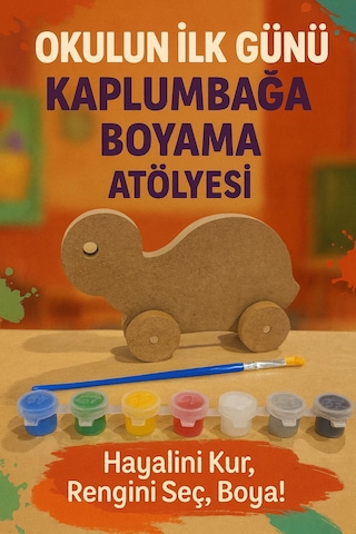 Kaplumbağa Boyama Atölyesi Ahşap Figür Boyama Seti Boya + Fırça Dahil