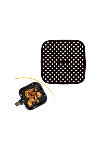 Ollevra Siyah Isıya Dayanıklı Yıkanılabilir Silikon Fırın Ve Airfryer Kare Model Pişirme Matı 21,5 Cm