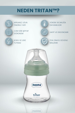 Mooma Neutra Antikolik Tritan Biberon 150 Ml 0-6 Ay Yavaş Akış - Yeşil