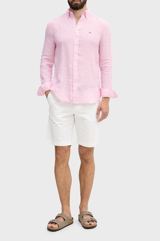 Tommy Hilfiger Çizgili Keten Regular Fit Uzun Kollu Gömlek Erkek Gömlek Mw0mw42400 0d1 Pembe-beyaz