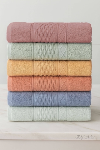 6 Lı El Yüz Havlusu Seti %100 Pamuklu 50x90 Cm Pure Cotton Hardal