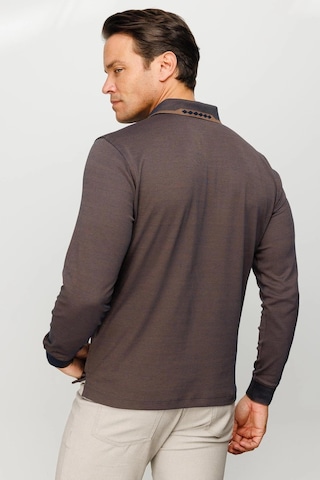 Desen Triko Erkek Polo Yaka Kare Desenli Uzun Kollu Sweatshirt Kahve Kahve