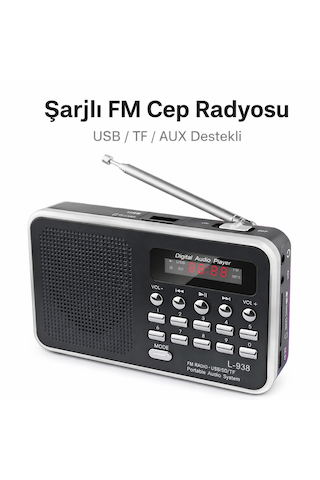 Ultratekno L-938 Şarjlı Taşınabilir Fm Radyo Dijital Ekranlı Usb/tf/sd/aux Destekli Bl-5c Bataryalı Cep Radyosu
