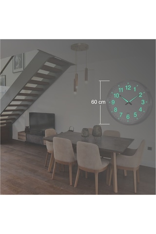Büyük Dev 60 Cm Fosforlu Gece Görünen Parlayan Camlı Duvar Saati Çok Renkli