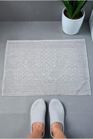 Ayak İzi Desenli 2li Ayak Havlusu - 50x70 Cm - Su Emici Banyo Paspası Seti - Gri Gri