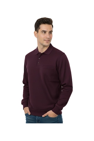 Baglan Erkek Büyük Beden Polo Yaka Cepli Selanik Sweatshirt Bgl-st04978 Mürdüm