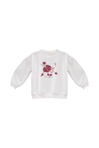 Mininio Kız Bebek Sim Baskılı Sweatshirt - Skasar Ekru