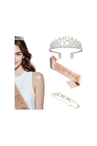 Shineyee 18 Yaş Partisi Dekorasyon Seti - Gümüş Pembe Taç, Balon, Kemer Ve Pin İle Kadınlar İçin Özel Kutlama Malzemeleri Standart