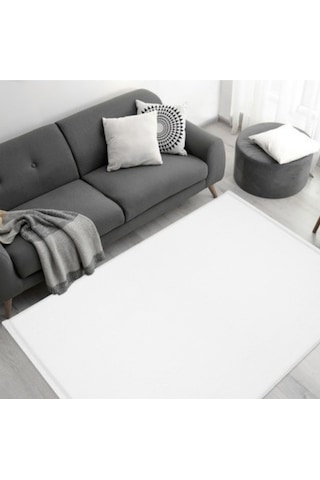 Comfort Puffy Peluş Halı Beyaz Düz Saçaklı
