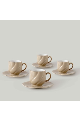 Linens Arias Porselen 4'lü 90 Ml Kahve Fincan Takımı Somon Gold