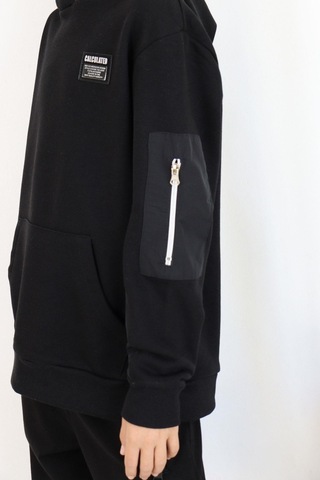 Breeze Erkek Çocuk Sweatshirt Armalı Kolu Cepli Fermuarlı 9-14 Yaş, Siyah Siyah