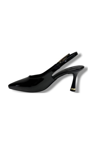 Ceylan Shoes 421-26 Rugan Deri Arkası Açık İnce Topuk Kadın Stiletto Siyah