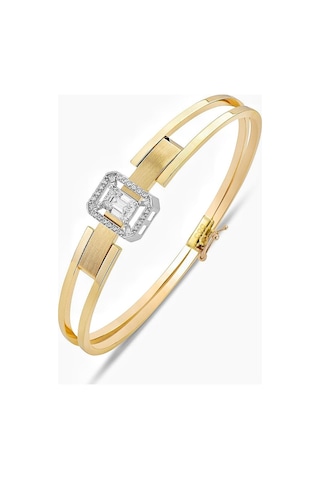 Çok Şık Parçalı Baget İki Kol Kaburga Kelepçe 14 Ayar Altın Bilezik Altın - Yeşil