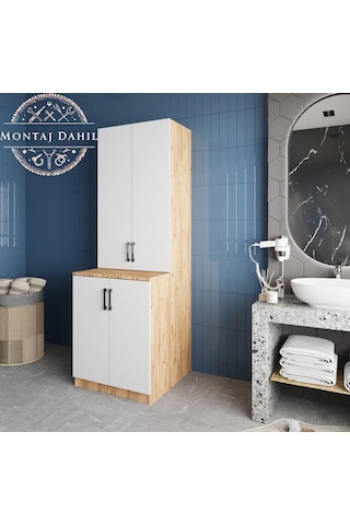 Aspen Çamaşır Ve Kurutma Makinesi Dolabı Banyo Dolabı Çam Beyaz Beyaz - Çam