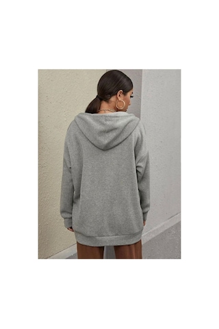 Medinenur Kadın Gri Fermuarlı Sweatshirt Gri